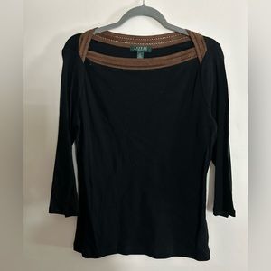 Lauren Ralph Lauren Square Boat Neck Lace Top